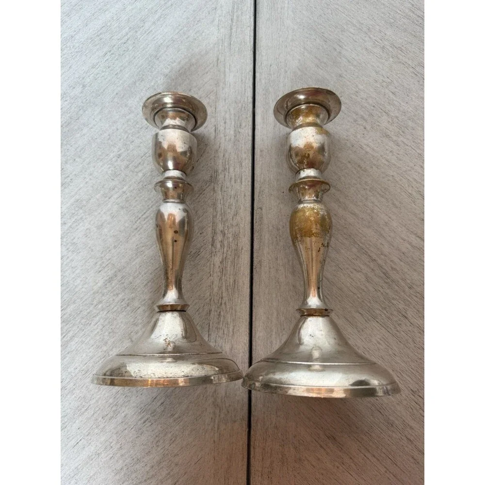 Vintage Silver Plate Candlesticks Pair India Ornate‎ Baluster Taper EPNS 9.5”